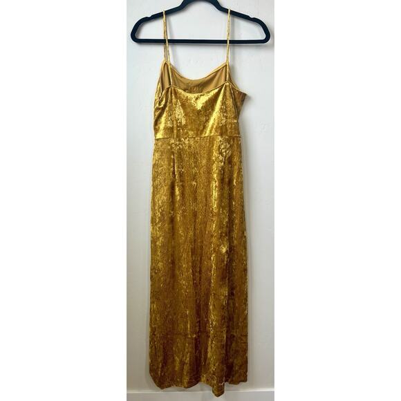 Revolve Saylor Dress Velvet Formal Midi Slit Gold, Shimmer, Y2K, NWT $242, Sz M - Picture 3 of 6
